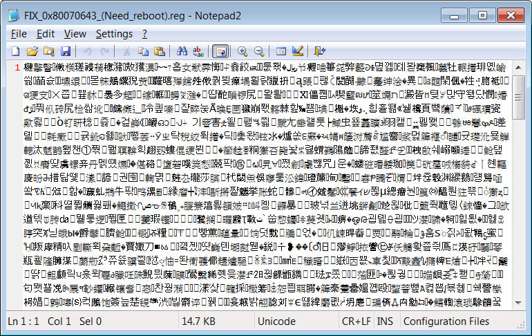 Obfuscated Windows Registry file