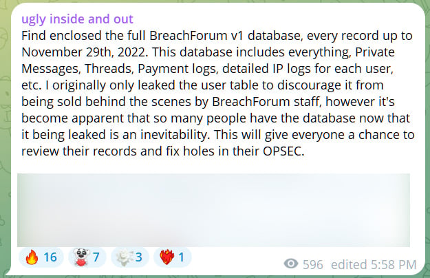 Emo leaking the database on Telegram