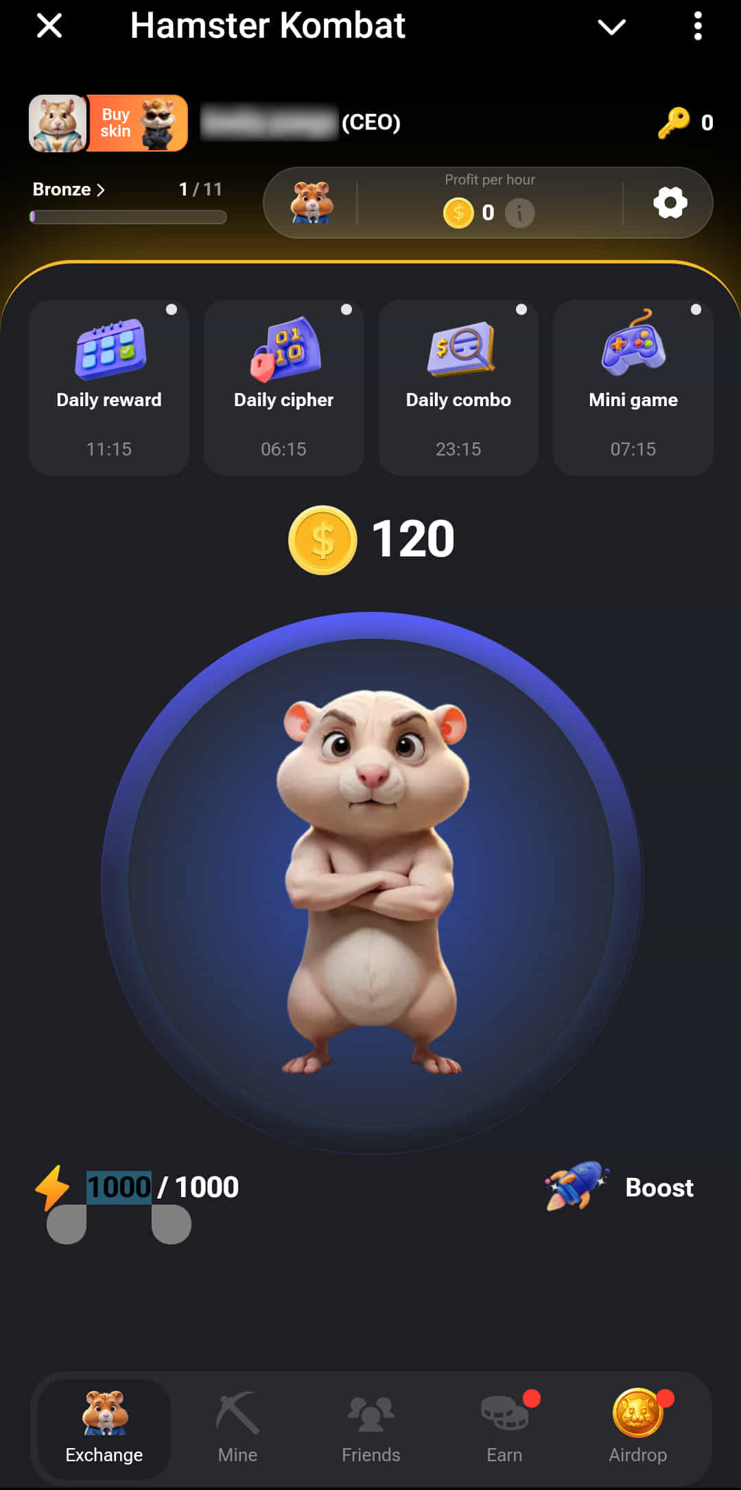 The Hamster Kombat app interface