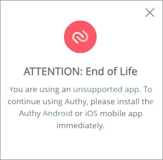 Authy for desktop warnings